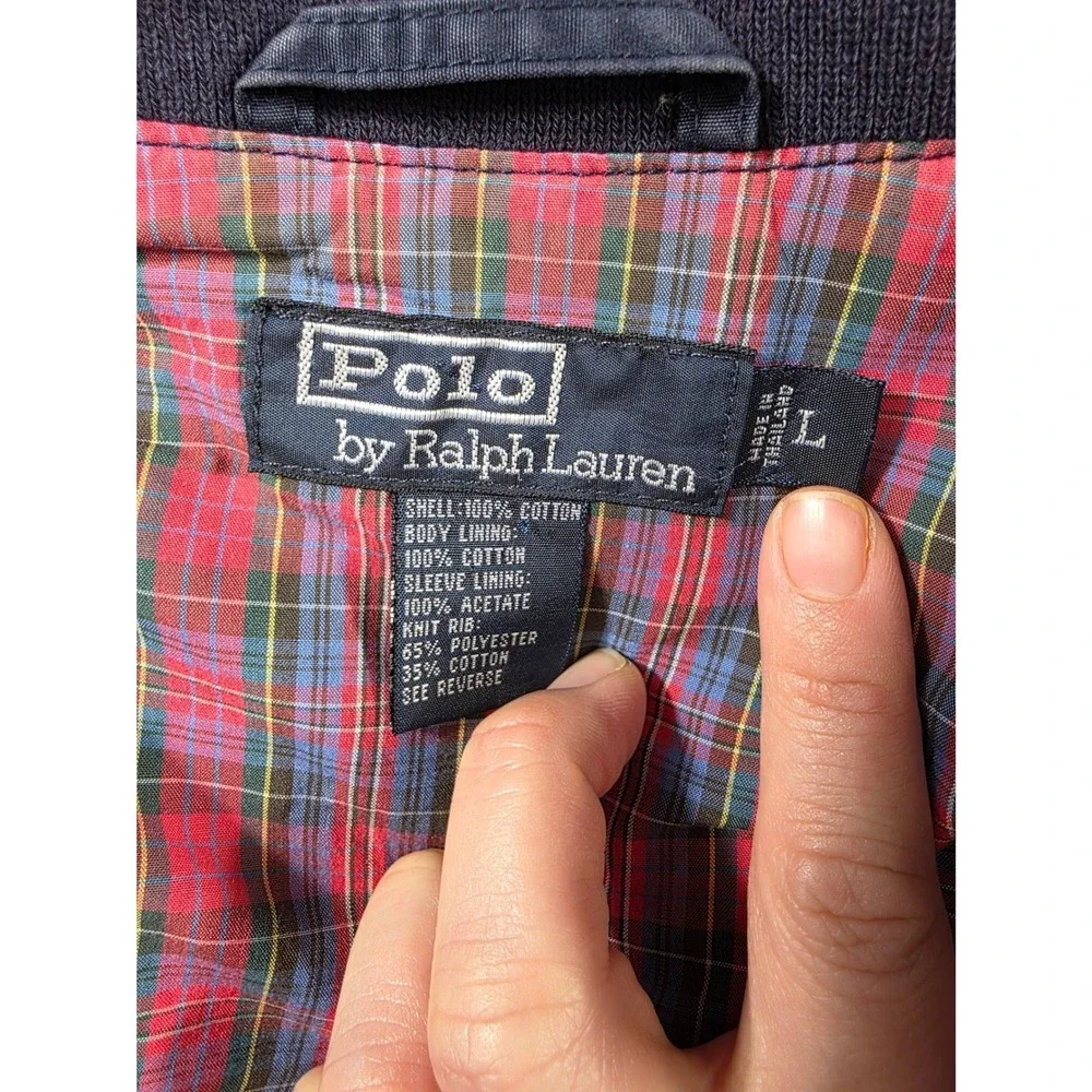 Polo Ralph Lauren Harrington Jacket Mens L Navy Blue Crest Plaid Lined Bomber